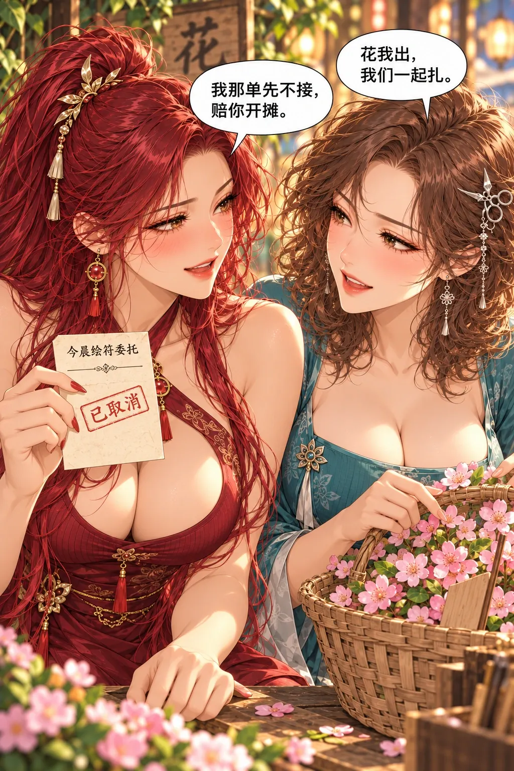 藤比花着急漫画画面：俩人都默认放弃各自原本的要紧事，先收拾摊子搭拱门