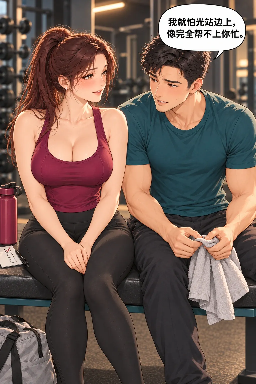 健身搭子初体验漫画画面：《健身搭子初体验》第12格：他承认怕没用，暴露真实担心，放弃一直表现靠谱。