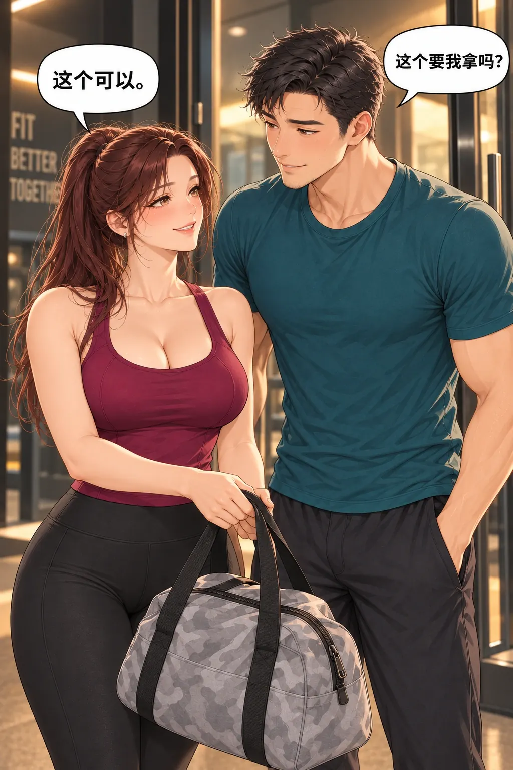 健身搭子初体验漫画画面：《健身搭子初体验》第19格：开头被擅自收走的东西，变成她主动接受的体贴。