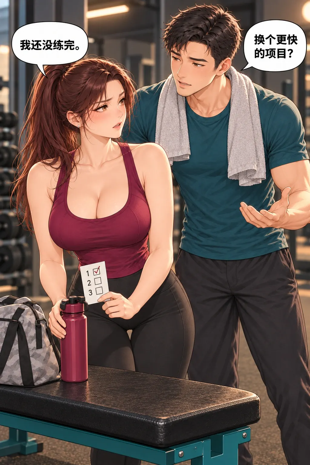健身搭子初体验漫画画面：《健身搭子初体验》第6格：第二次补救仍没听她需求，分歧明确。