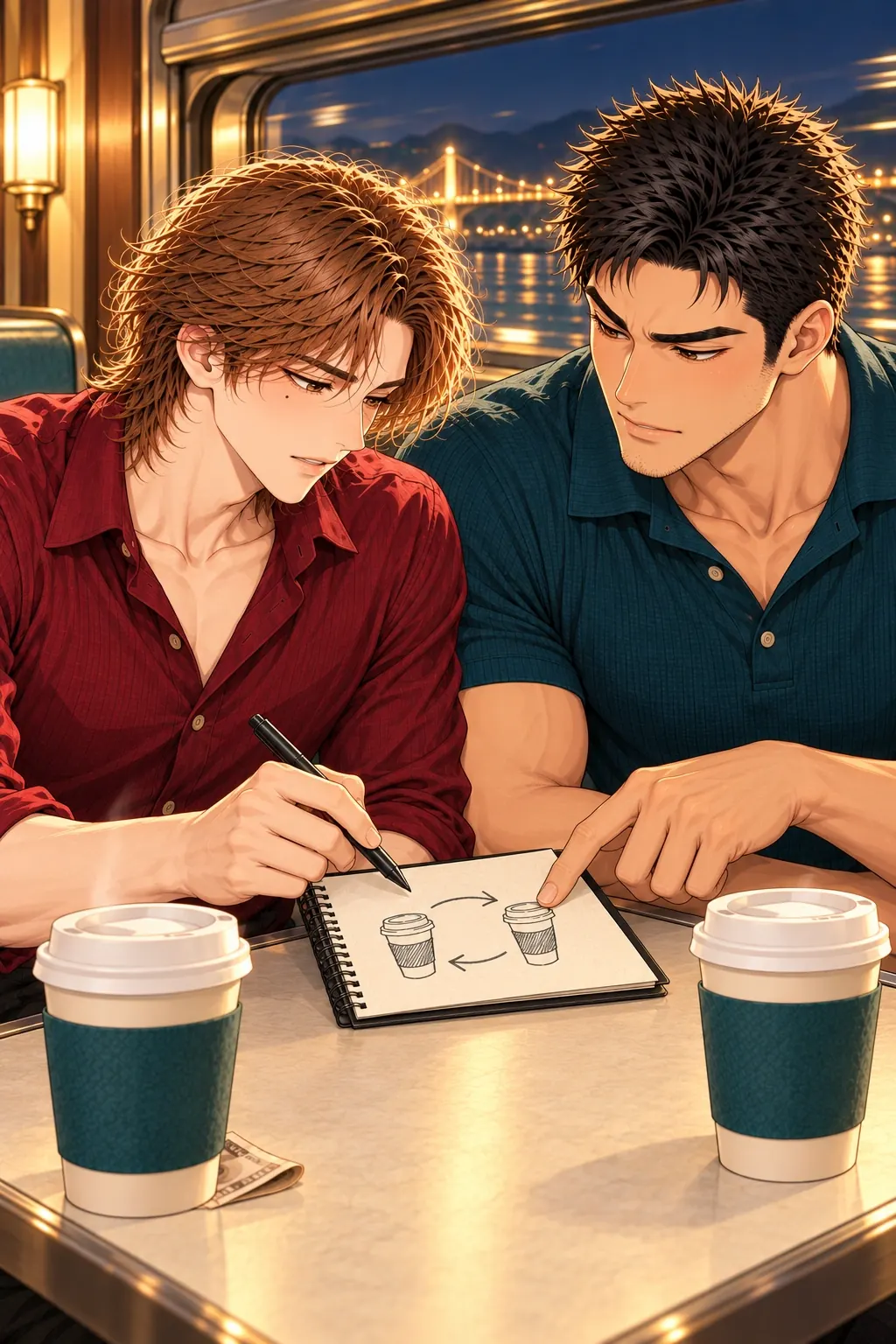 约会不用找零漫画画面：《约会不用找零》第8格：林也选择先算，双方共同让观景片刻流走；读者先看见代价。