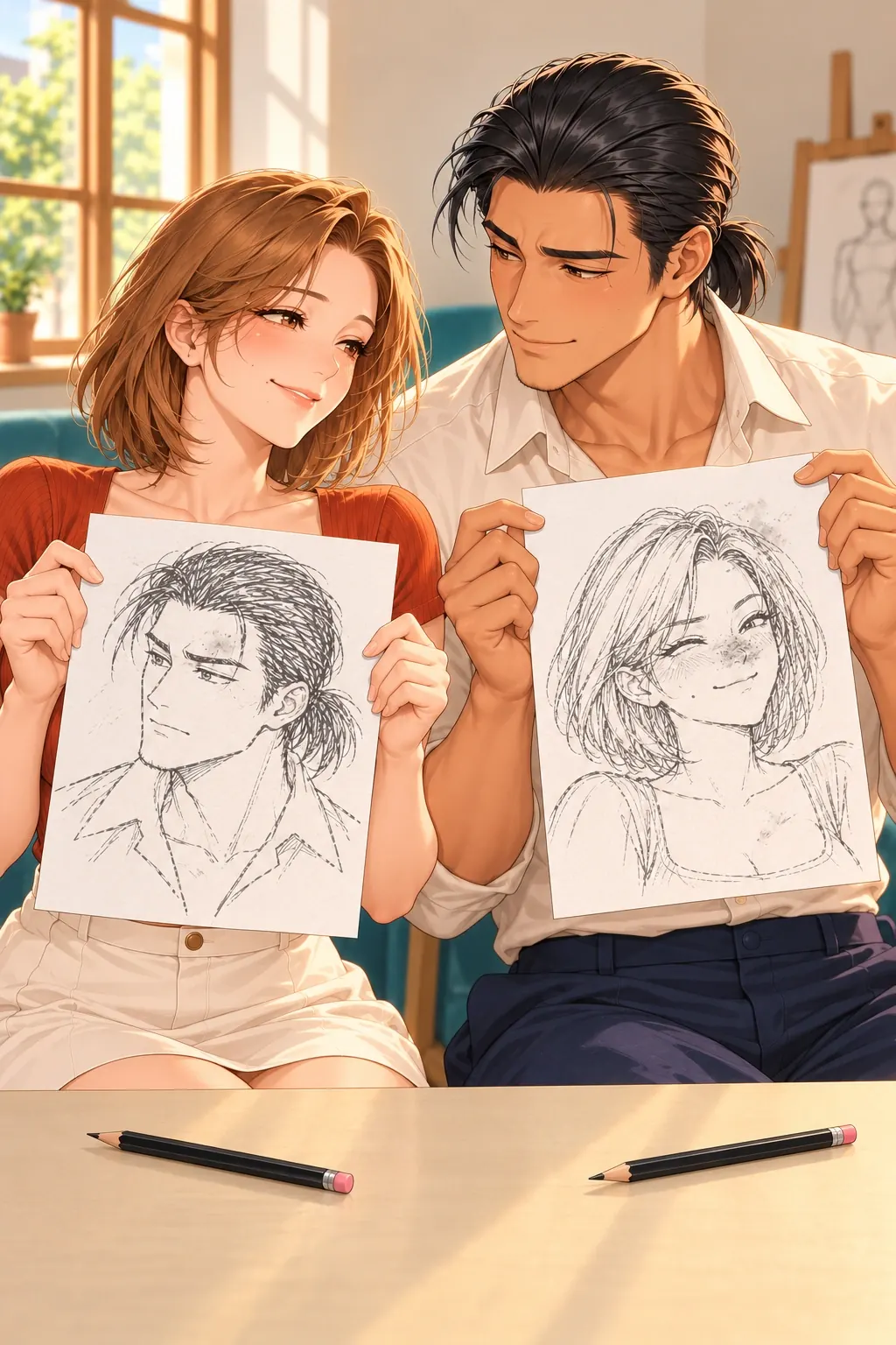 这张脸，我不领漫画画面：《这张脸，我不领》第16格：补回表情后仍是有灰痕的粗画，双方等待对方是否愿收。
