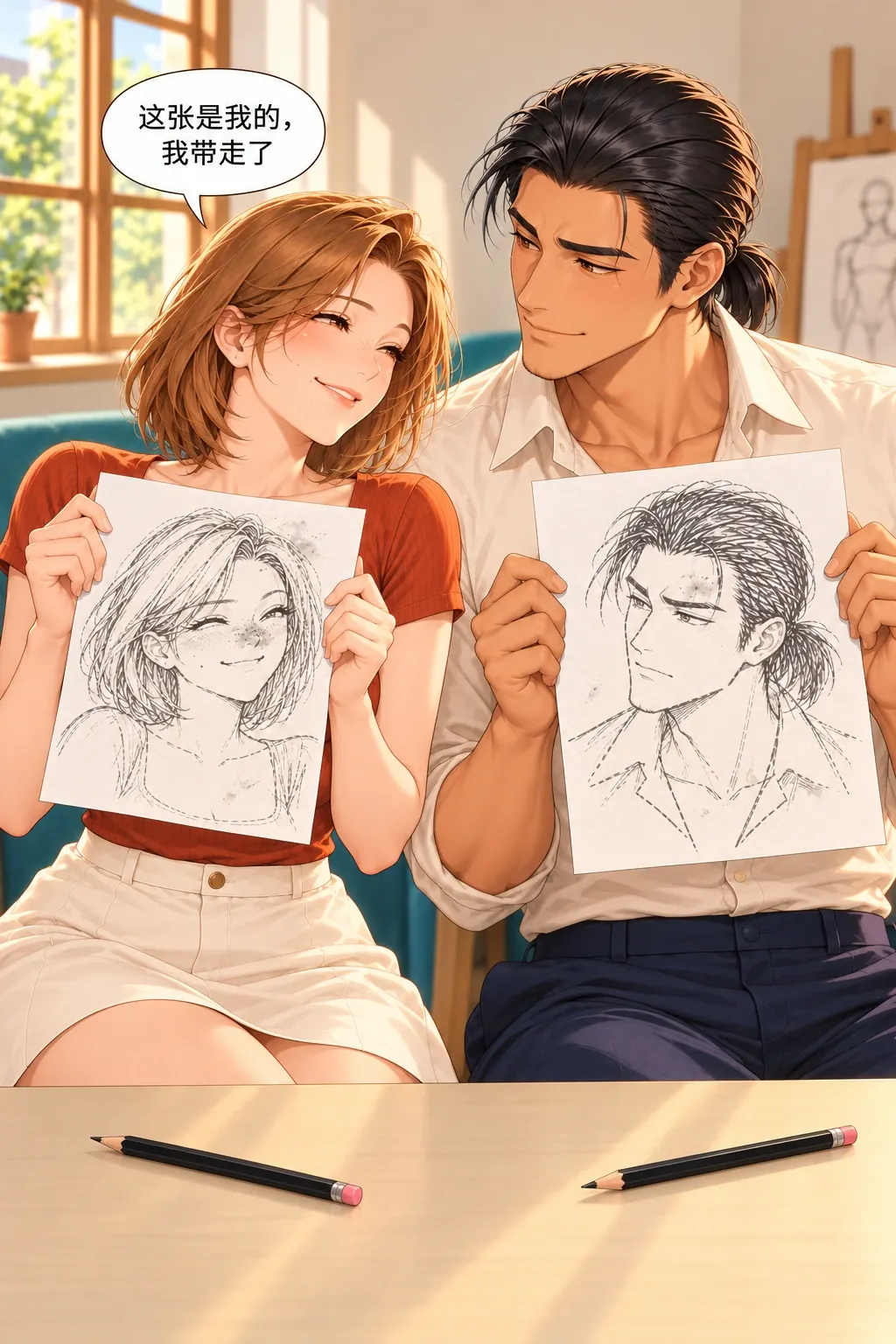 这张脸，我不领漫画画面：《这张脸，我不领》第17格：段弥正式收下这张画，明确说自己要带走