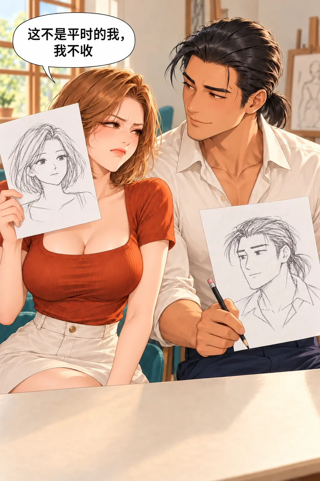 这张脸，我不领漫画画面：《这张脸，我不领》第5格：段弥直接说出画的问题，不肯收下这张不是自己的脸