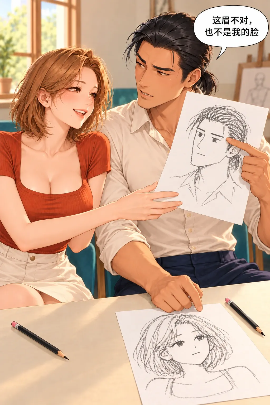 这张脸，我不领漫画画面：《这张脸，我不领》第6格：裴策同步拒收这张没有自己特征的陌生脸，两张画同时被退回原画者