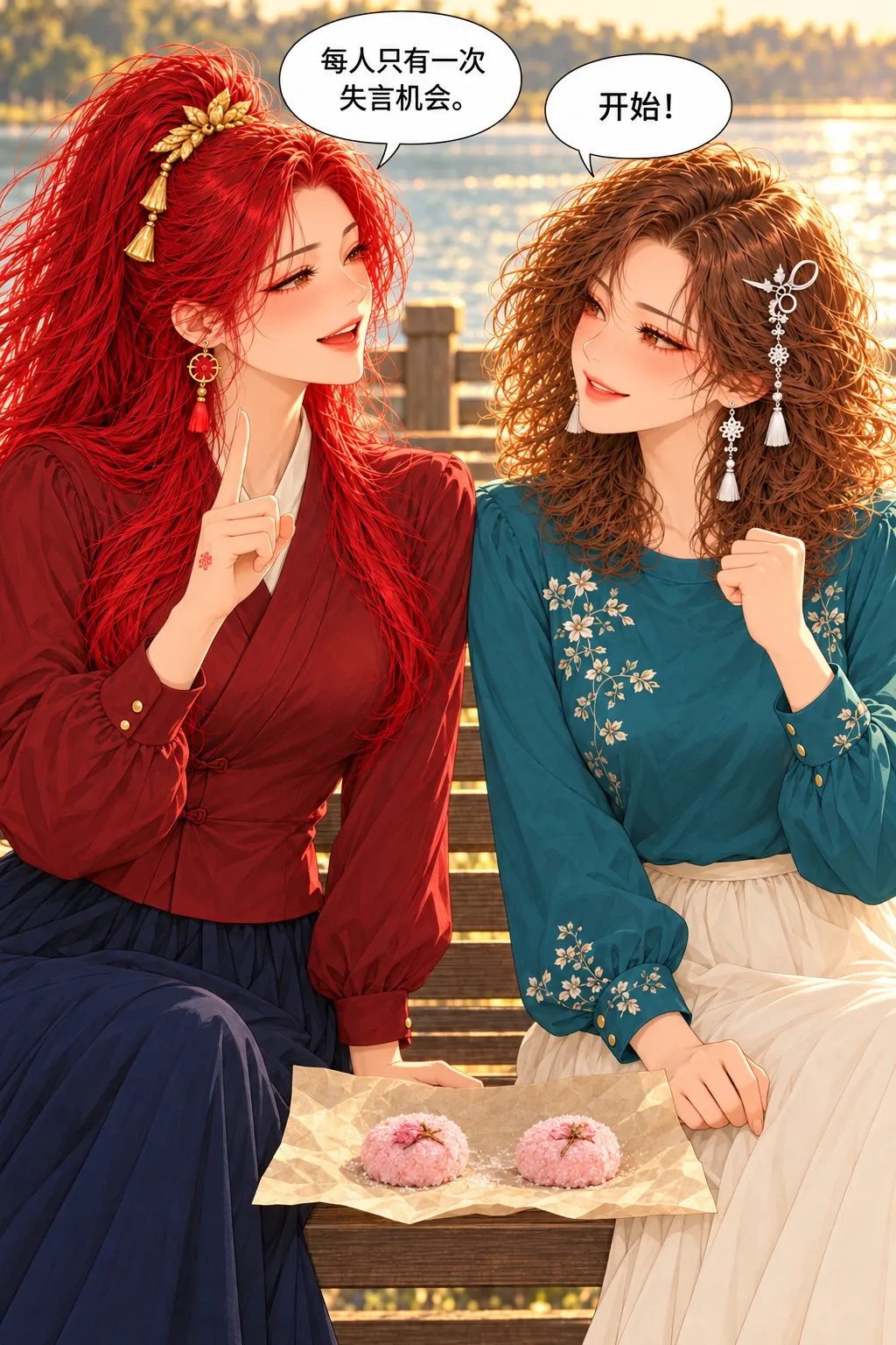 栈道边的樱饼赌约漫画画面：《栈道边的樱饼赌约》第4格：各人一次且宣布开局，之后才判禁词。