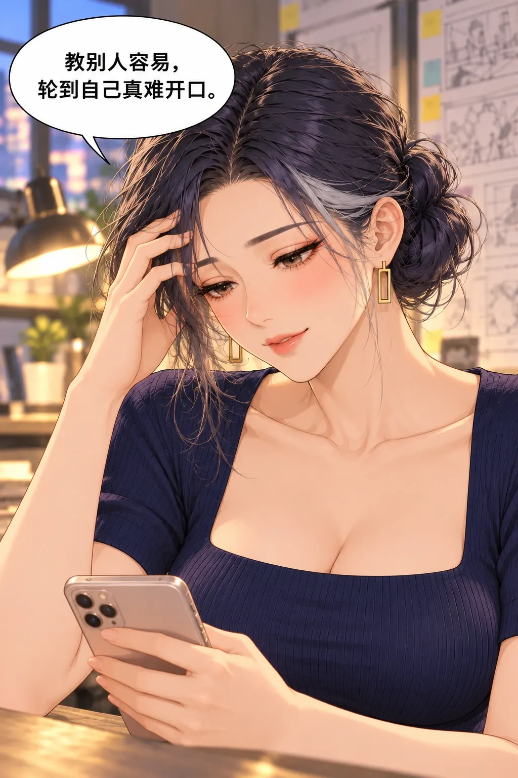 老师也不行漫画画面：《老师也不行》：实图祝单人脸肩至上半身近景。