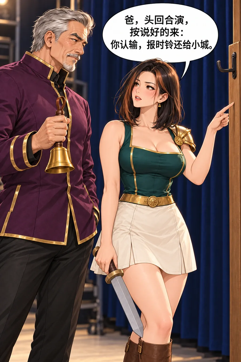 反派不肯认输漫画画面：《反派不肯认输》：父女首次合演与公共归还目标明确，钩和皮环提前存在。