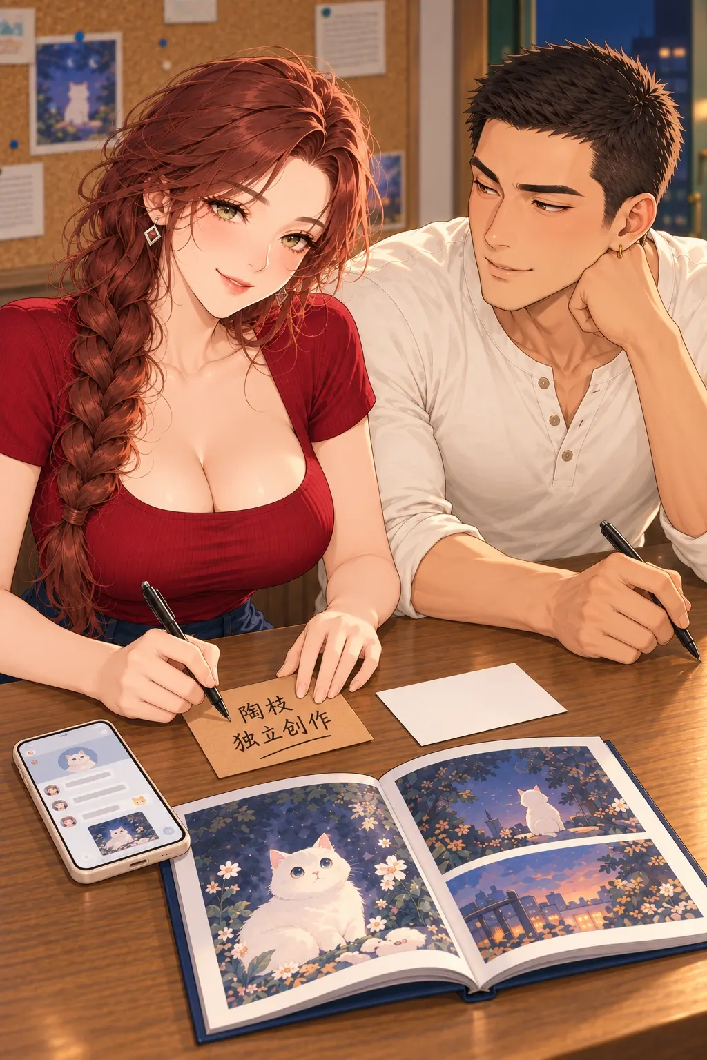 这本有两个名字漫画画面：《这本有两个名字》：陶枝实际写下虚假独作宣传。