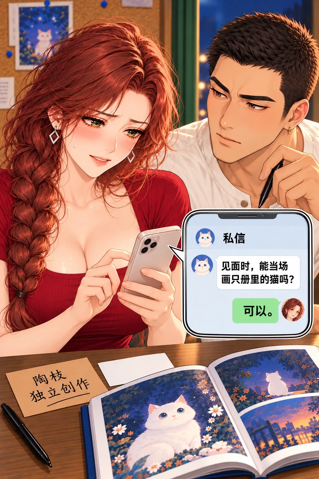 这本有两个名字漫画画面：《这本有两个名字》：主动答应现场签绘，真实承诺成立。