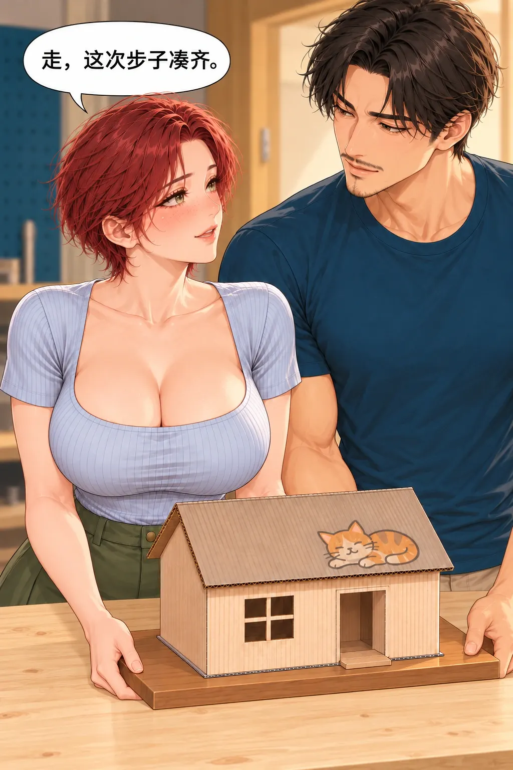 带纸屋回家漫画画面：《带纸屋回家》：女从硬兼顾变为专心一起端。