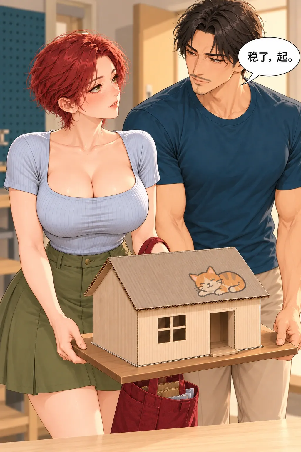 带纸屋回家漫画画面：《带纸屋回家》：局部暂胜确实发生：拿起了两物。
