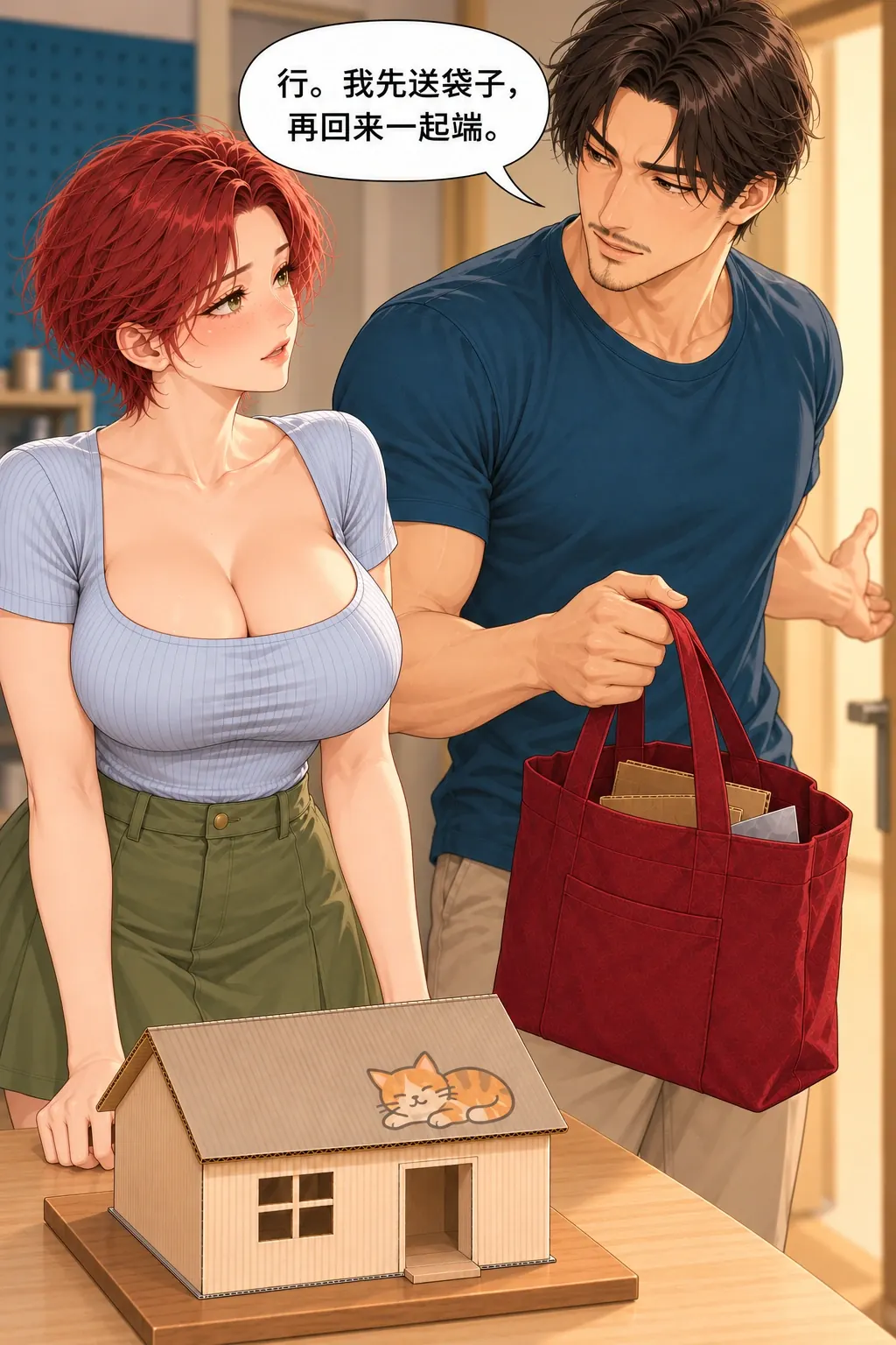 带纸屋回家漫画画面：《带纸屋回家》：真正分送的决定和待完成路程说清。