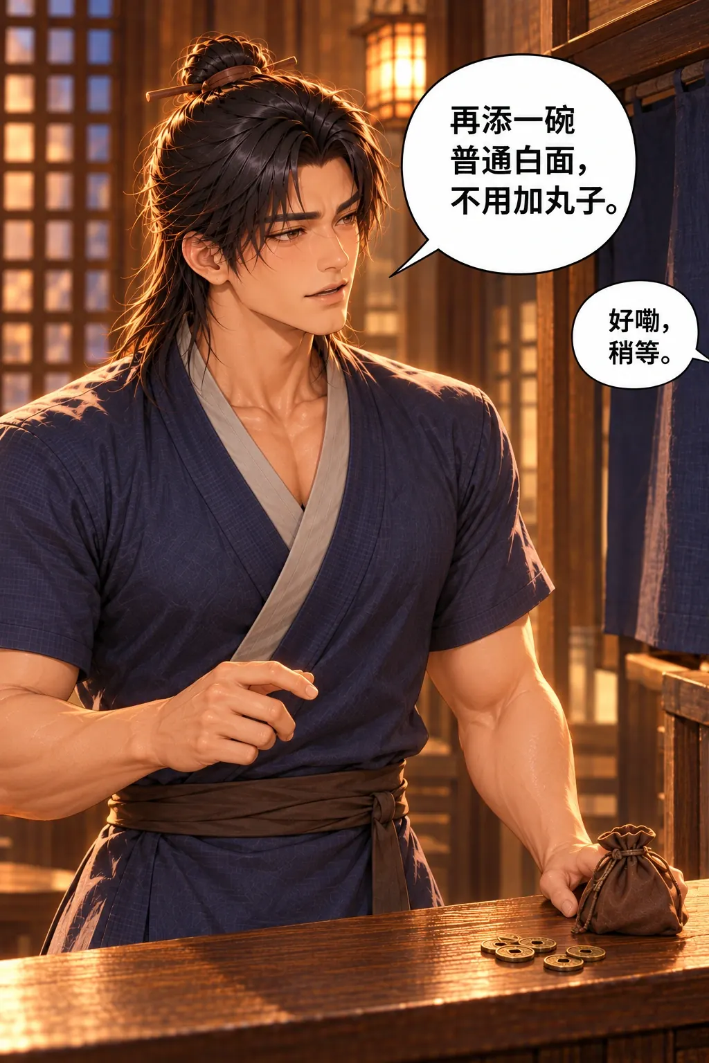 不饿的人先动筷漫画画面：《不饿的人先动筷》：他实际付出原本要省的饭钱，下自己的正常订单。