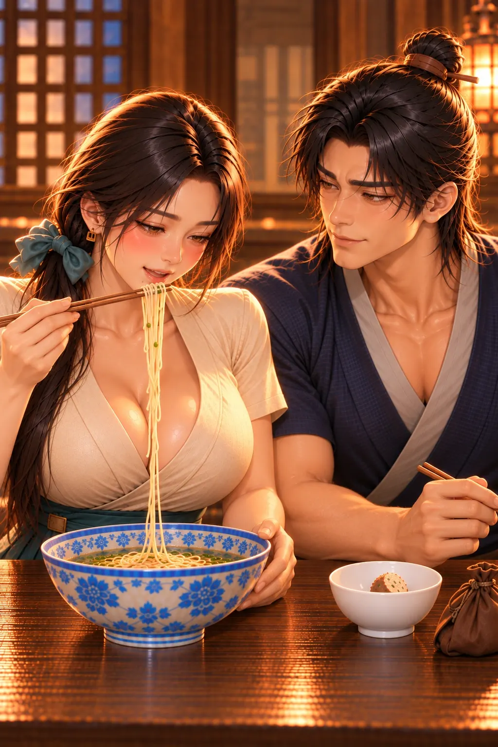 不饿的人先动筷漫画画面：《不饿的人先动筷》：她真开始吃，他真等正常备餐而没有继续蹭；给新餐到来留出自然间隔。