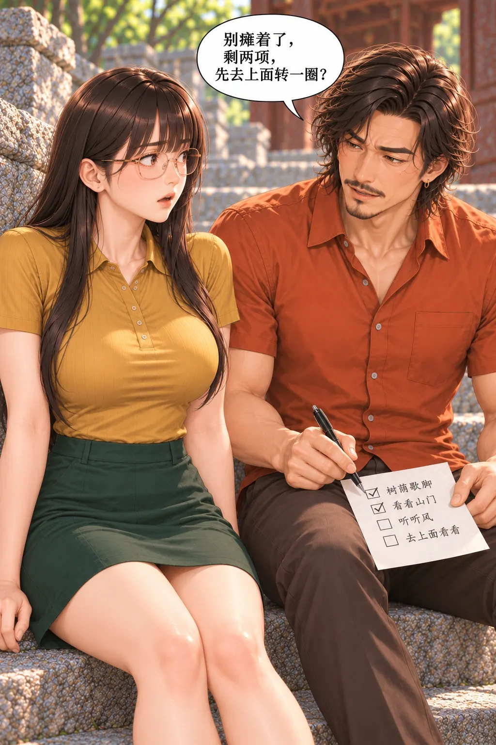 歇一会儿也要打勾漫画画面：《歇一会儿也要打勾》：完成清单的目标反过来催她离开休息。
