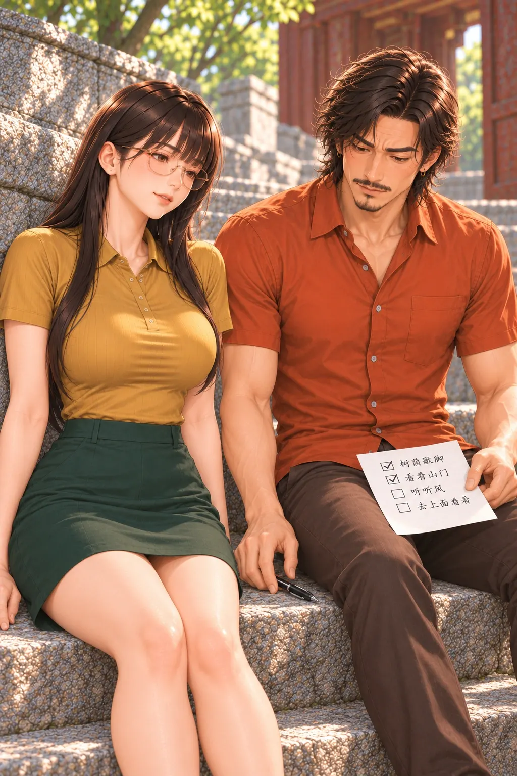 歇一会儿也要打勾漫画画面：《歇一会儿也要打勾》：男真放笔安坐，两空框和未去的路留着。