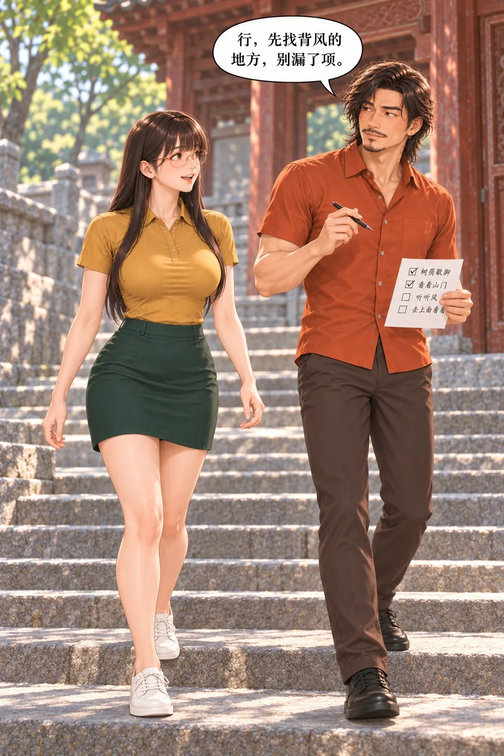 歇一会儿也要打勾漫画画面：《歇一会儿也要打勾》：男也追不漏项，自愿放下慢看跟走，接原纸笔。